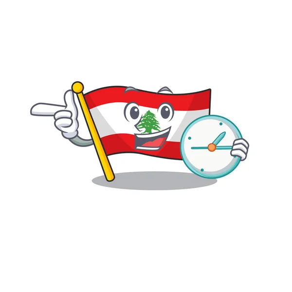 Az óra zászló lebanon emelt felett kabala pólus — Stock Vector