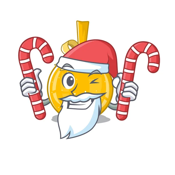 Santa con bolas de oro de Navidad dulces colgaron paredes de dibujos animados — Vector de stock