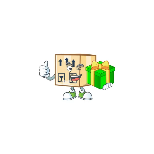 Con cartón de regalo cerca de la mascota sobre fondo blanco — Vector de stock
