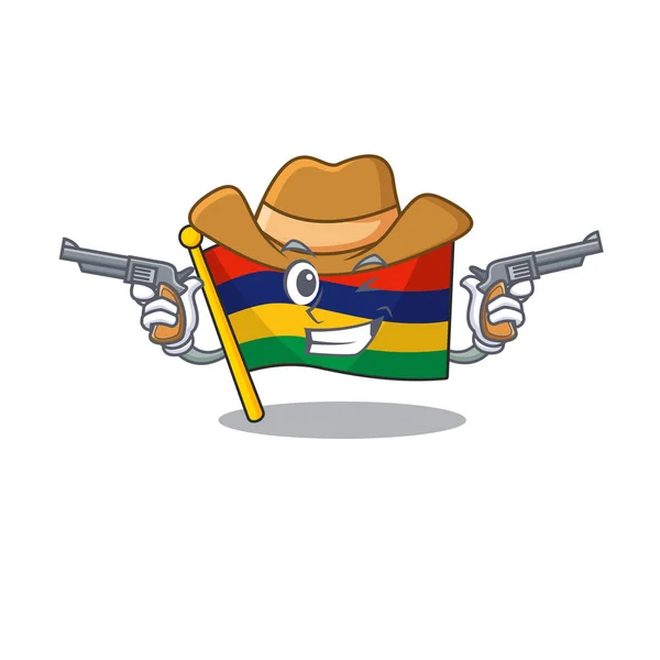 Cowboy σημαία mauritius χαρακτήρα απομονώνονται τα κινούμενα σχέδια — Διανυσματικό Αρχείο