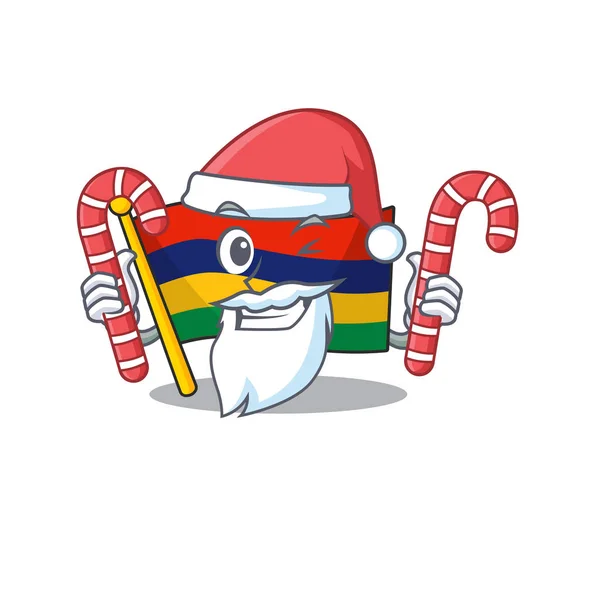 Santa con la bandera de dulces mauritius en la forma del personaje — Vector de stock