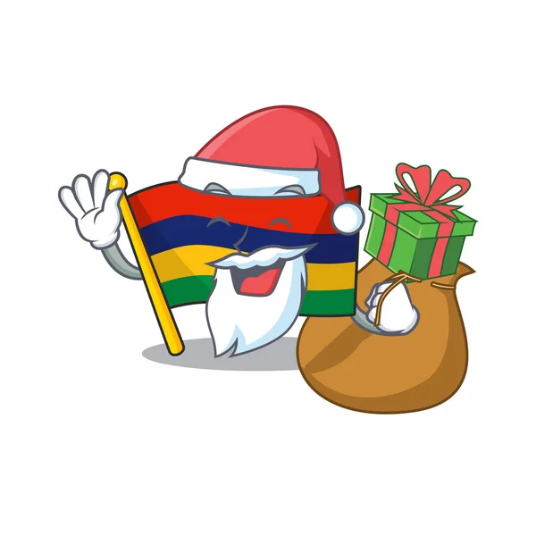 Weihnachtsmann mit geschenkfahne mauritius in der charakterform — Stockvektor