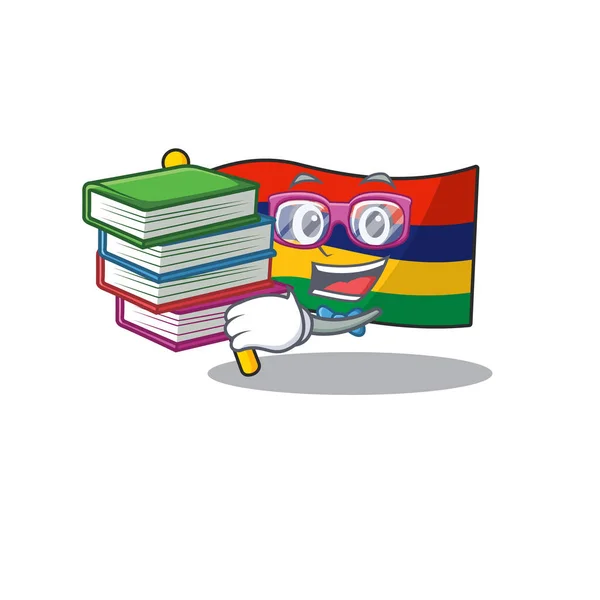 Étudiant avec drapeau de livre mauritius dans la forme du personnage — Image vectorielle