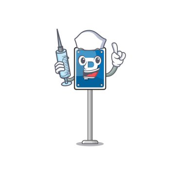 Hemşire oyuncak park levhası karakter masasında.