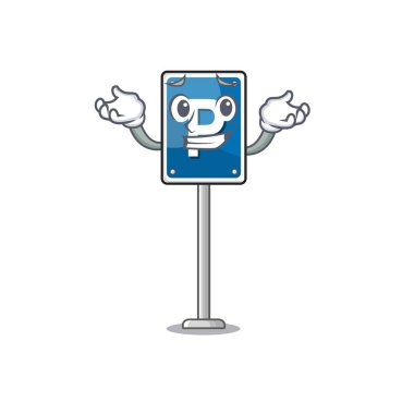 Karakter masasında sırıtan oyuncak park tabelası