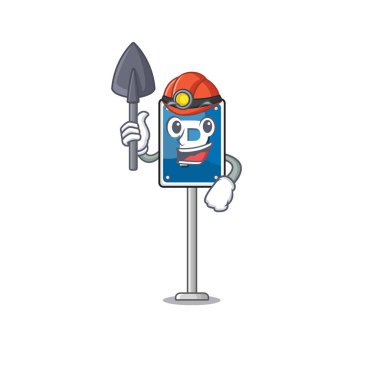 Madenci park işareti çizgi filmi maskotu izole etti.