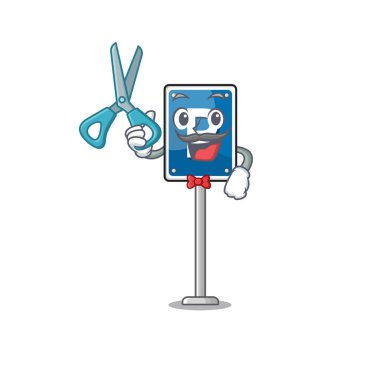 Çizgi film kenarındaki berber park levhası.