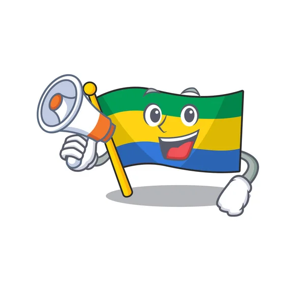 Avec mégaphone drapeau gabon avec la forme de dessin animé — Image vectorielle