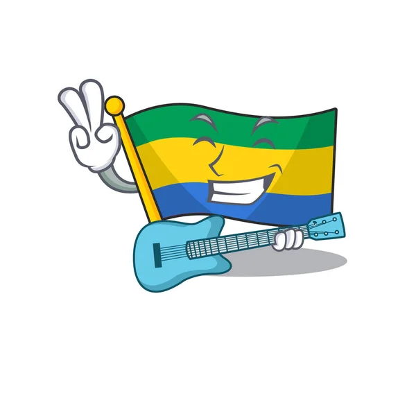 Mit Gitarrenfahne Gabon isoliert im Cartoon — Stockvektor