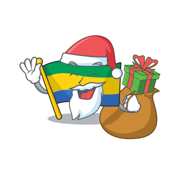Weihnachtsmann mit Geschenkfahne Gabon in Schublade Charakter gespeichert — Stockvektor