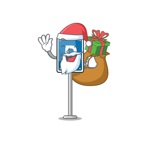 Weihnachtsmann mit Geschenk-Parkschild-Figur prägt den Cartoon — Stockvektor