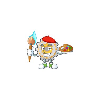 Boyacı giysi makinesi çizgi film karakteri maskotu tarzı