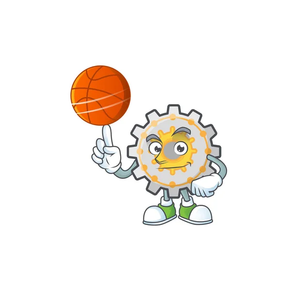 Com máquina de engrenagem de basquete estilo mascote personagem dos desenhos animados —  Vetores de Stock