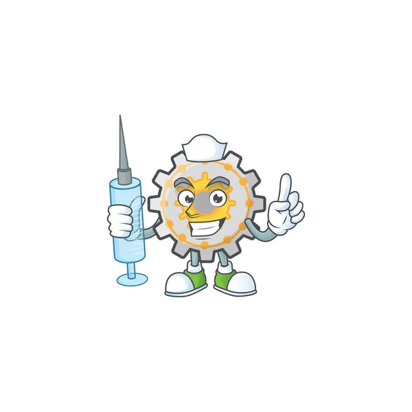 Nurse gear machine cartoon character with mascot — Stock Vector