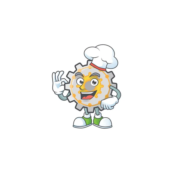 Chef máquina de engranajes personaje de dibujos animados con mascota — Vector de stock