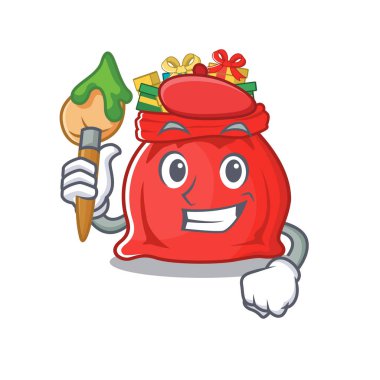 Sanatçı Noel Baba bir karikatür üzerinde çanta