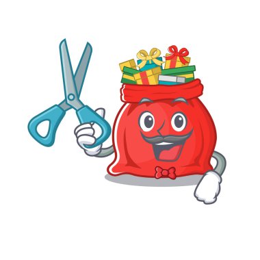 Bir çizgi filmde berber Noel Baba çantası.