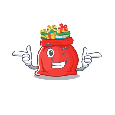 Noel Baba çantası maskotla izole edilmiş.