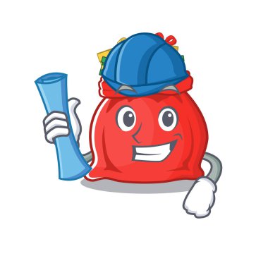 Mimar Noel Baba çantası maskot ile izole edilmiş.