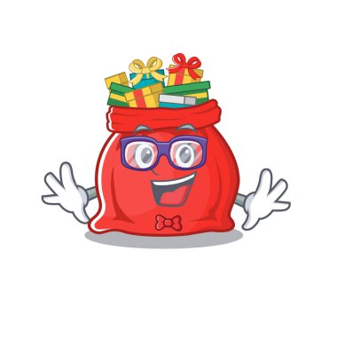 İnek Noel Baba çantası maskot ile izole edilmiş.