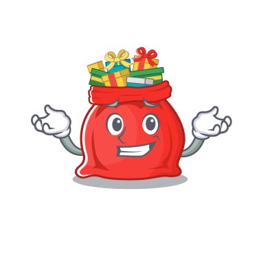 Sırıtan Noel Baba çantası maskotla izole edilmiş.