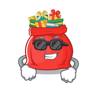 Süper havalı Noel Baba çantası maskotla izole edilmiş.