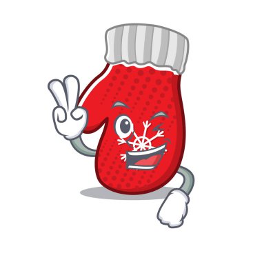 Çizgi filmde izole edilmiş iki parmak Noel eldiveni.