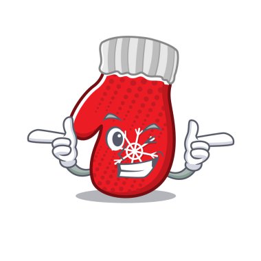 Çizgi filmde izole edilmiş göz kırpan Noel eldivenleri.