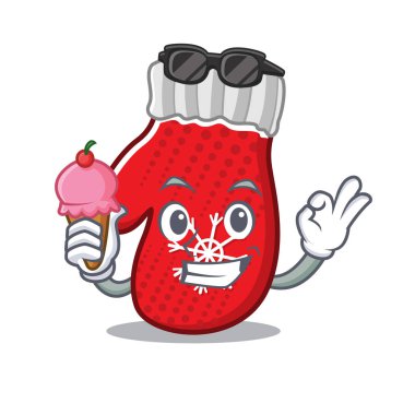 Karikatürde izole edilmiş dondurmalı Noel eldivenleriyle