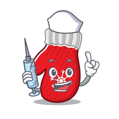 Nurse christmas mittens isolated in the cartoon