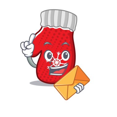 With envelope christmas mittens isolated in the cartoon