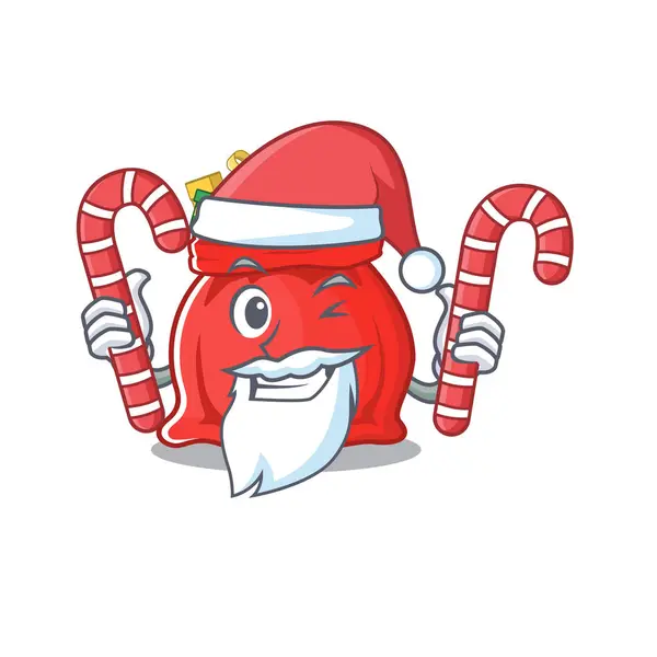 Père Noël avec bonbons jouet santa claus sac forme de dessin animé — Image vectorielle