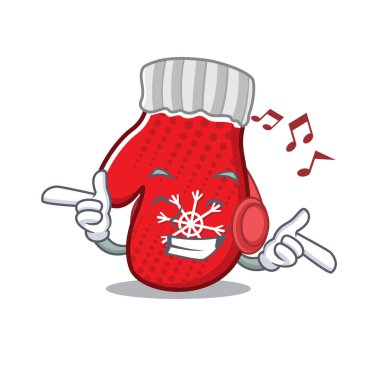 Listening music christmas mittens with the mascot shape