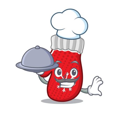 Chef with food christmas mittens with the mascot shape