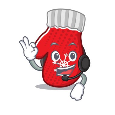 With headphone christmas mittens are folded with characters