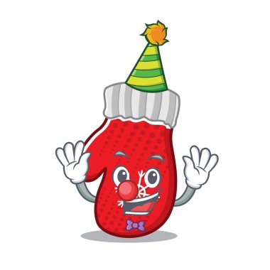 Clown christmas mittens are folded with characters