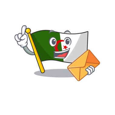With envelope flag algeria fluttering on cartoon pole