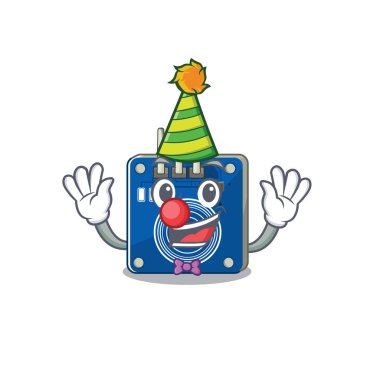 Çizgi film sandalyesinin üstünde palyaço dokunmatik sensör oyuncağı