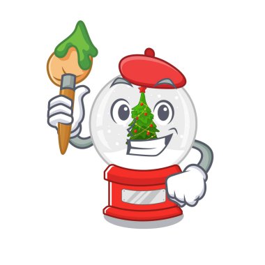 Sanatçı Noel kar küresi maskotun üstünde