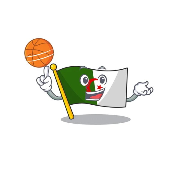 Com bandeira de basquete algeria cartoon isolado a mascote — Vetor de Stock