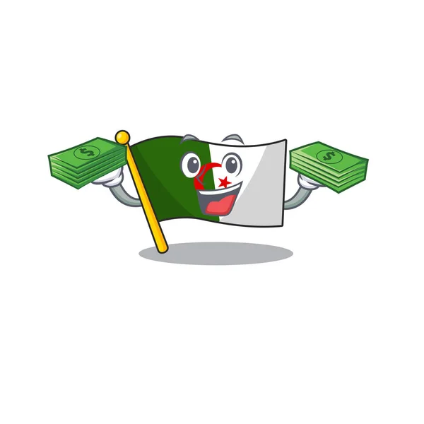 Con bolsa de dinero bandera algeria en la forma del personaje — Vector de stock