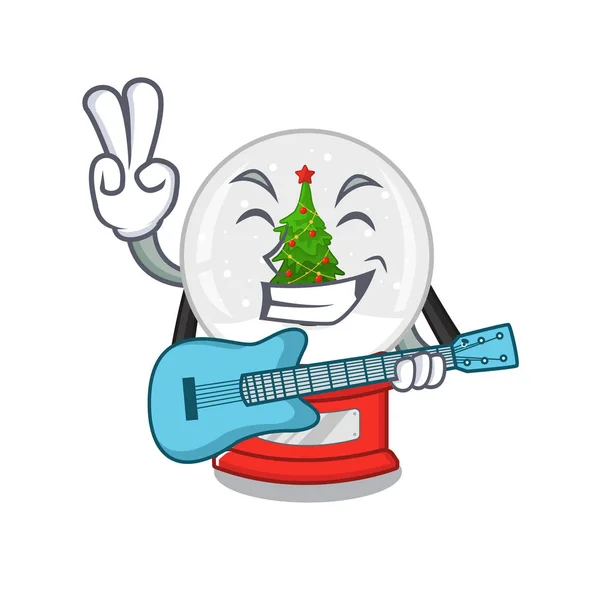 With guitar christmas snow globe isolated with character — ストックベクタ