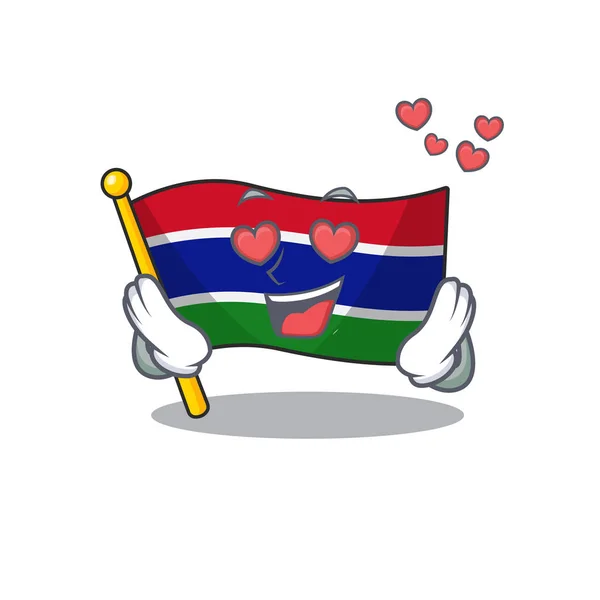 Bandera del amor gambia revoloteando en el poste de dibujos animados — Archivo Imágenes Vectoriales