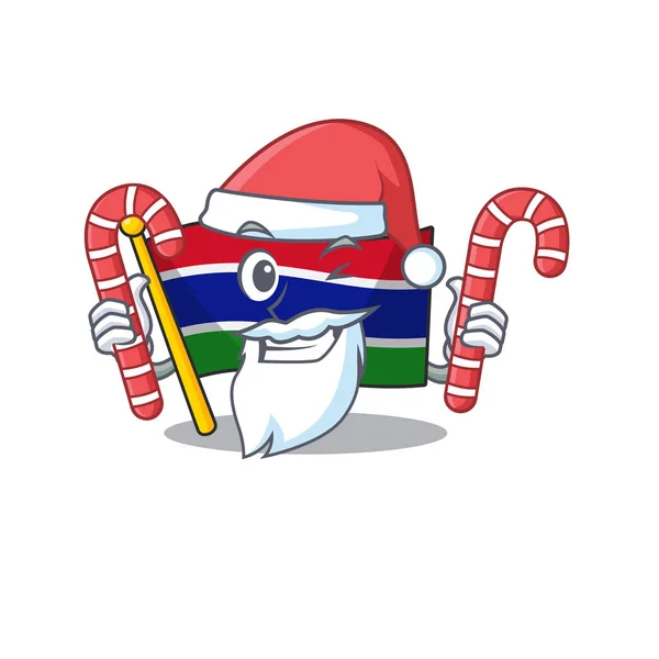 Santa avec drapeau de bonbons gambie placé dans le tiroir de la mascotte — Image vectorielle