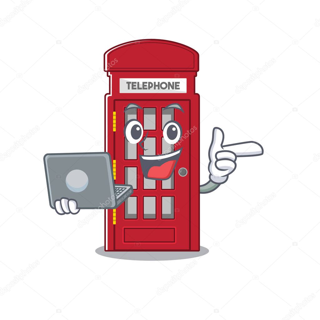 With laptop telephone booth character shape on mascot