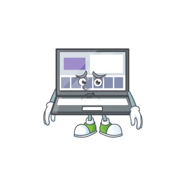 Beyaz arka planda dizüstü bilgisayar maskotu korkusu.