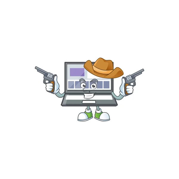 Cowboy laptop with a cartoon character style — Stock Vector