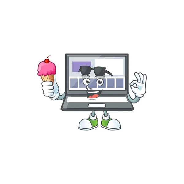 With ice cream technology laptop with character mascot shape — Stock Vector