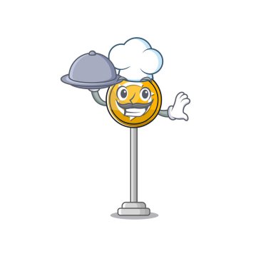 Yemekleri yuvarlak, çizgi film şeklinde ve maskotlu bir aşçı.