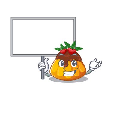 Maskot tabağında servis edilen Noel pudingini getir.